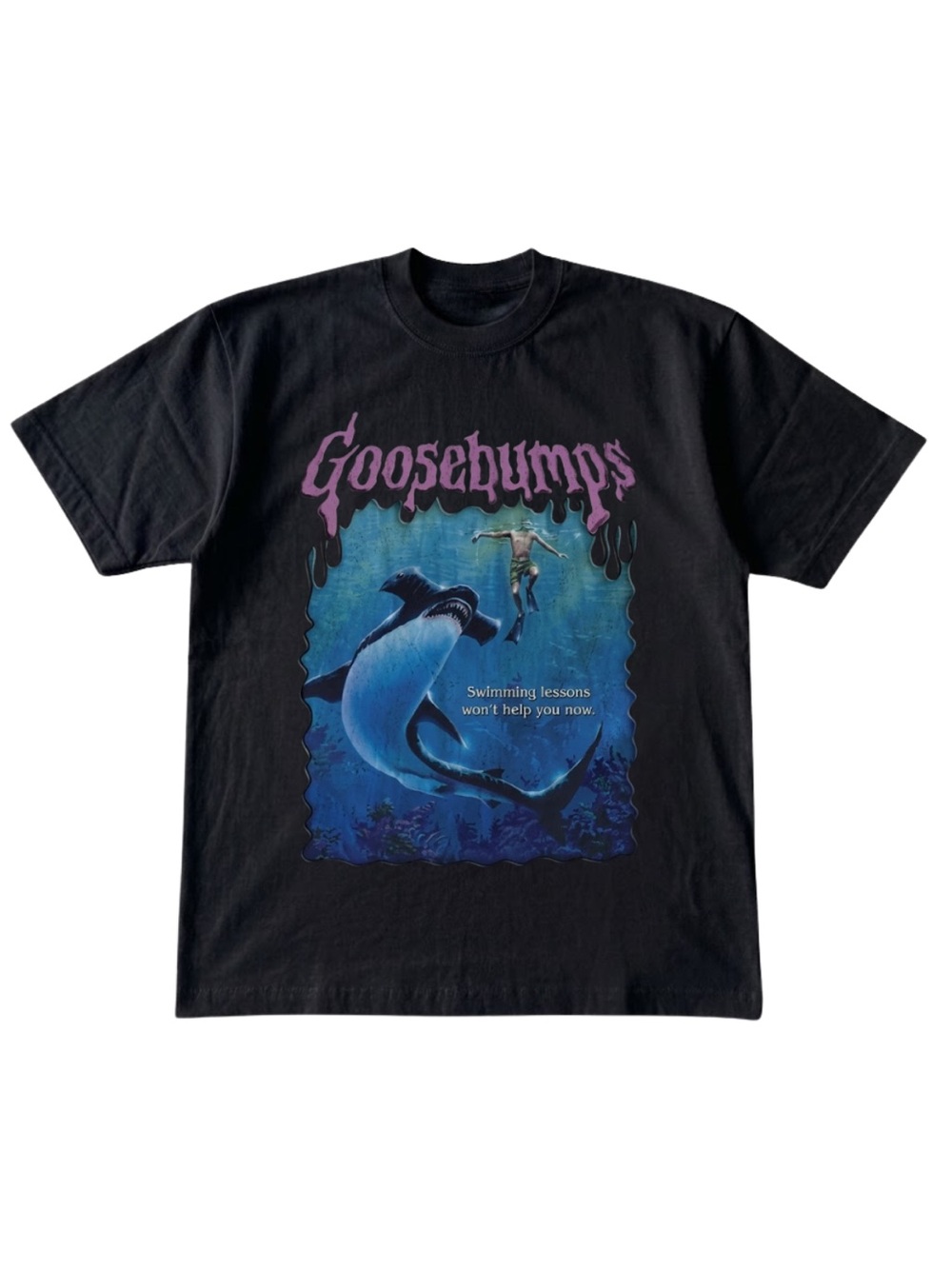 Gildan Black Graphic Tee with Blue Shark Artwork